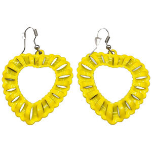 Bright Yellow Dangle Earrings Metal Work Pierced French Wire Light Weight